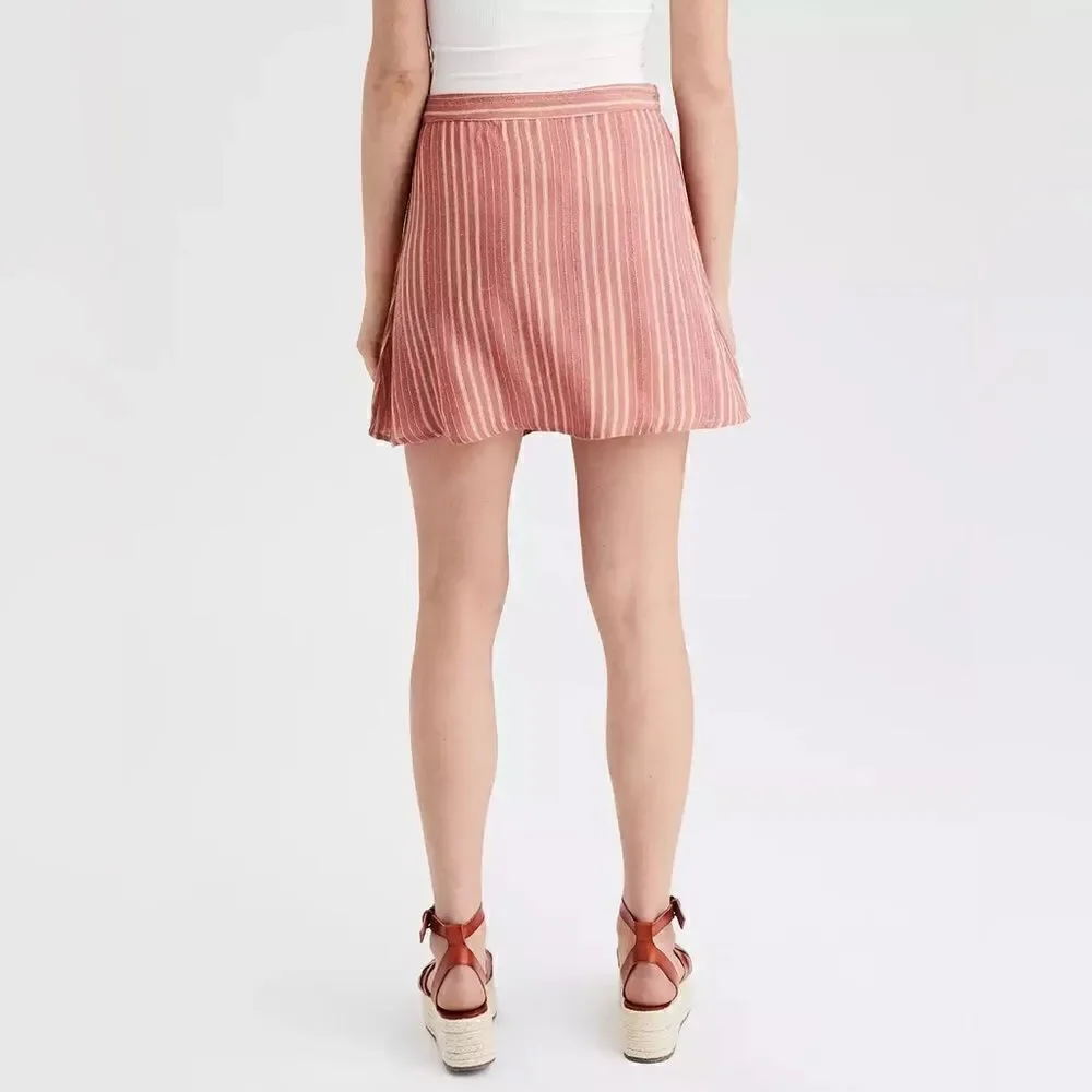 AE High-Waisted Tie Wrap Mini Skirt Stripe NWT Small